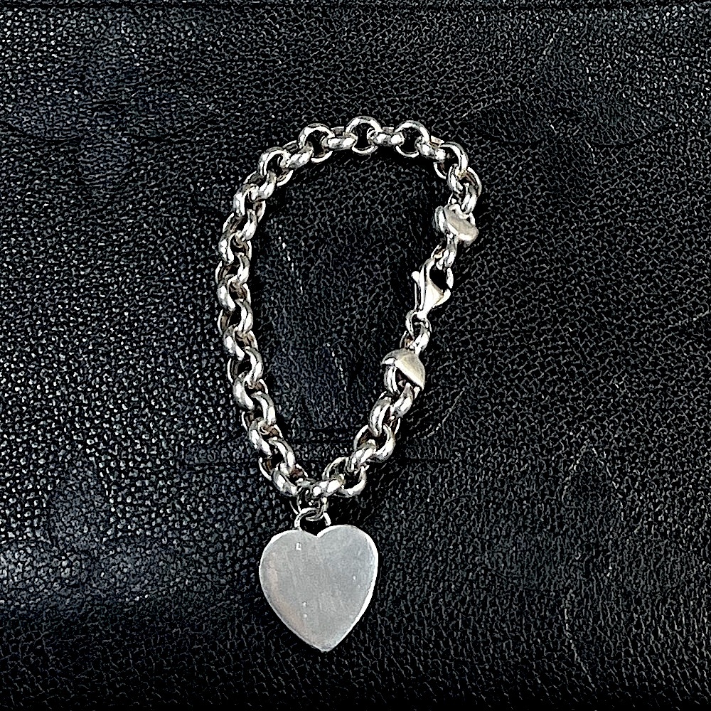 Vintage 925 Sterling Silver Heart Tag Charm Bracelet 7.75" - Picture 1 of 16